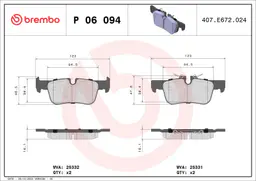 BMW 1 Serisi F40 116 d Arka Fren Balatası | BREMBO P06094