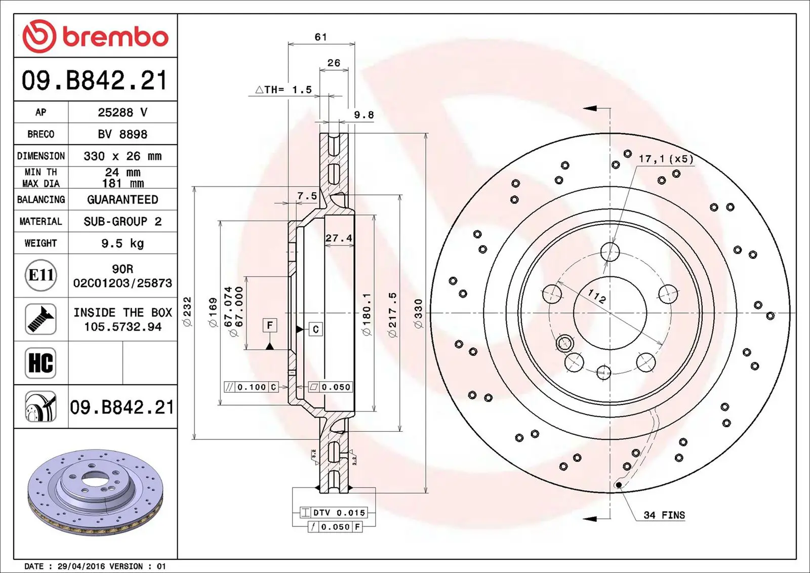 Mercedes W220 Arka Fren Diski Havalı 330mm | BREMBO 09B84221