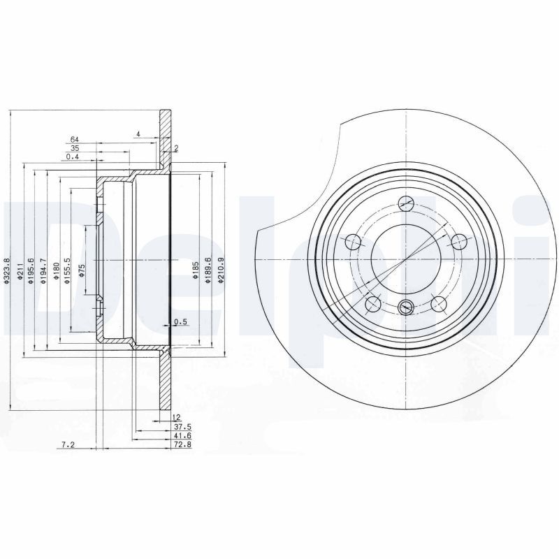 BMW X5 Serisi E53 Fren Diski Arka Havasız 324mm | DELPHI BG3629