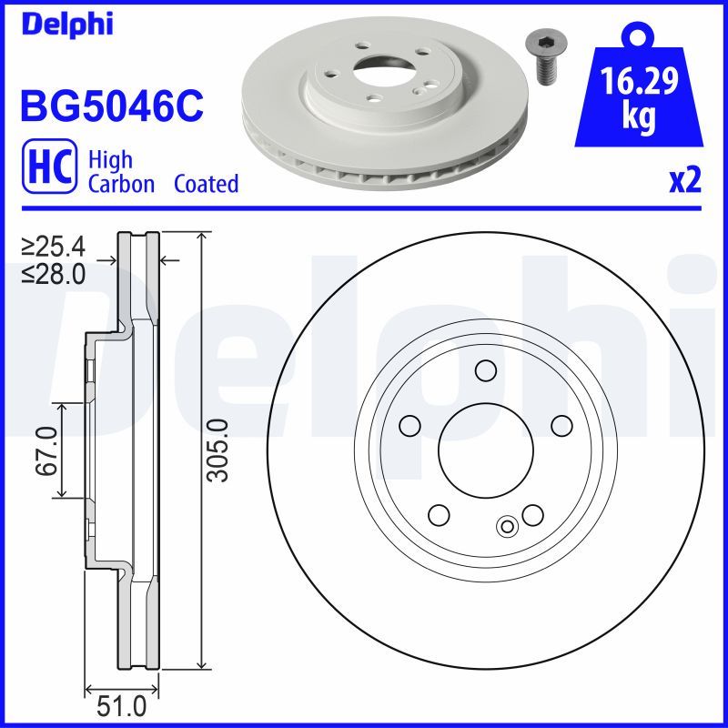 Mercedes W177 Fren Diski Ön Havalı 305mm | DELPHI BG5046C