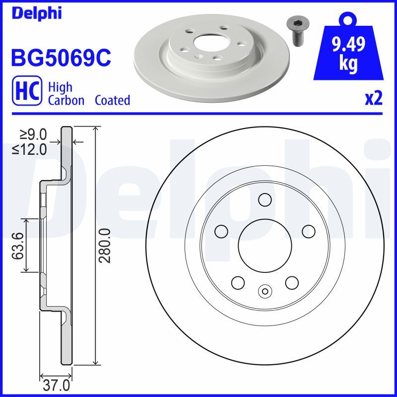 Mercedes W223 Fren Diski Arka Havasız 280mm | DELPHI BG5069C