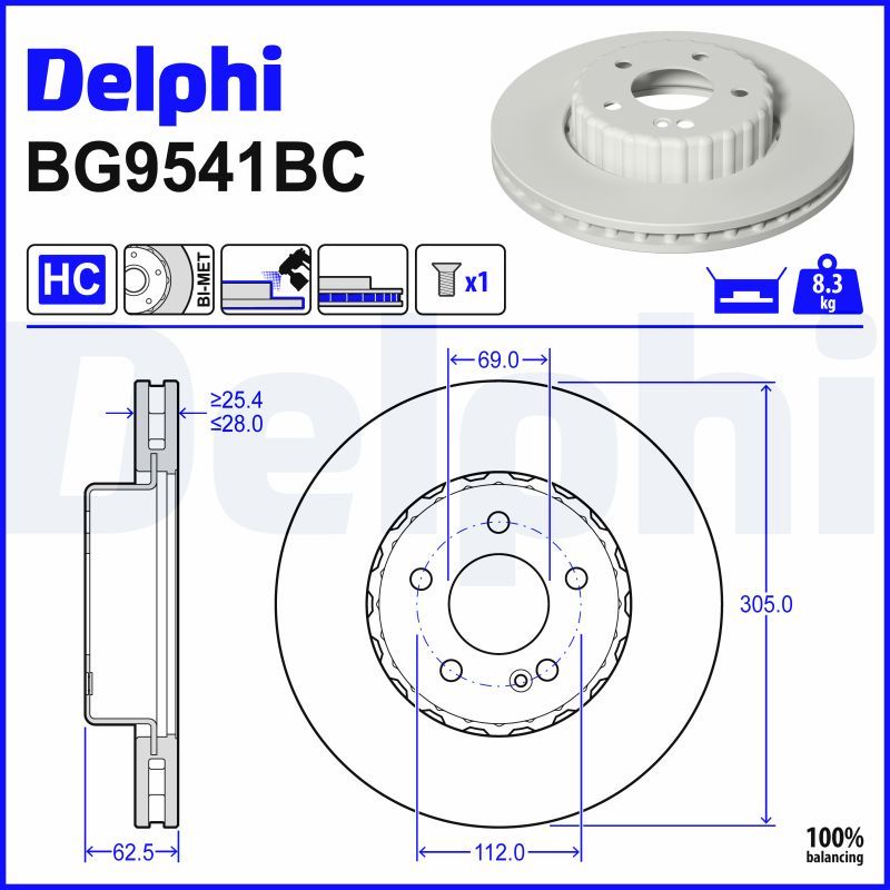 Mercedes W205 Fren Diski Ön Havalı 305mm | DELPHI BG9541BC