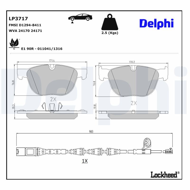 BMW X5 Serisi E70 Fren Balatası Ön Kontaklı | DELPHI LP3717