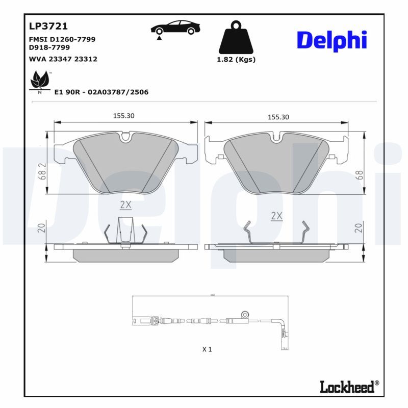 BMW 3 Serisi E90 Fren Balatası Ön Kontaklı | DELPHI LP3721