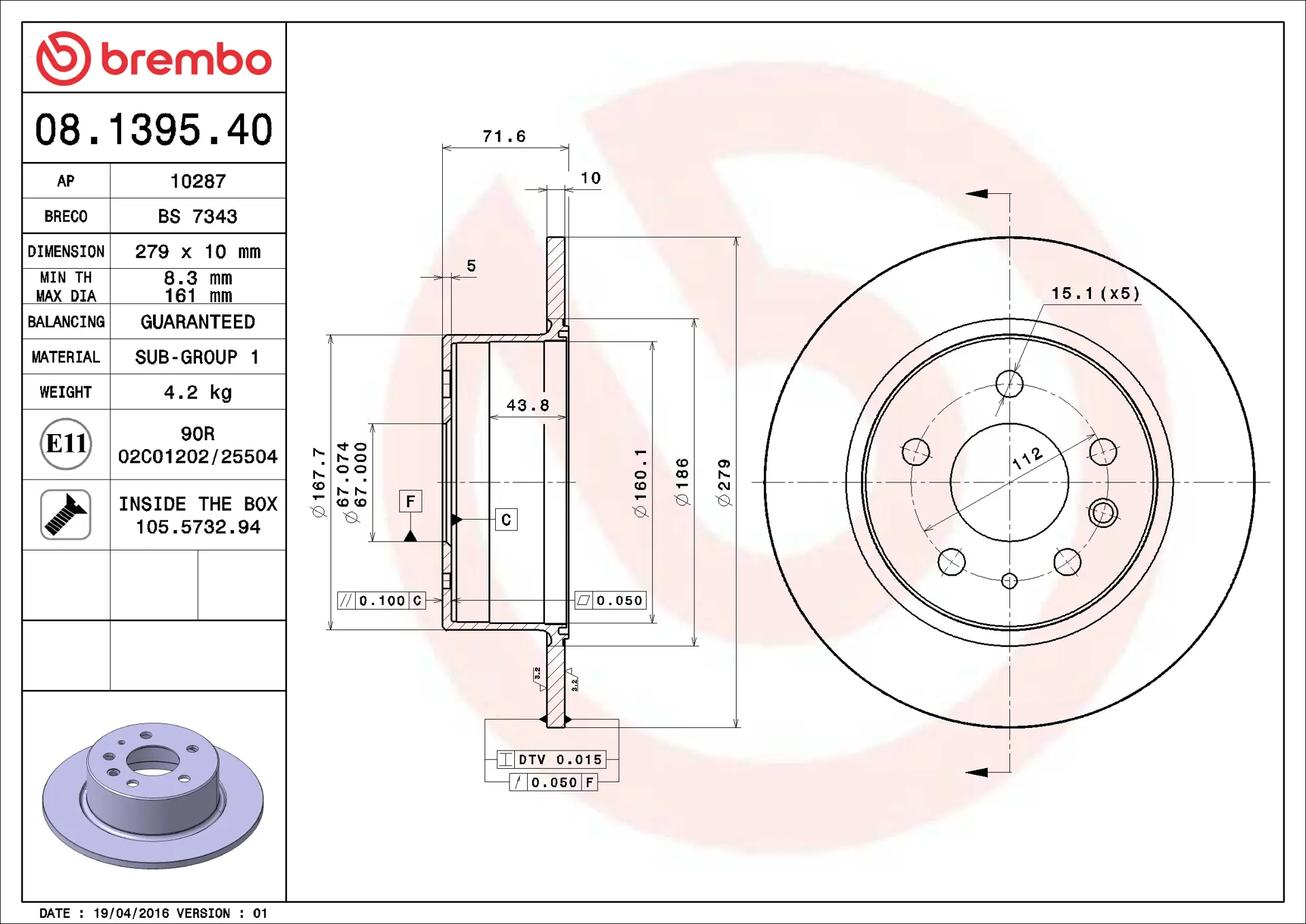Mercedes W123 Kasa 200 Arka Fren Diski | BREMBO 08139540