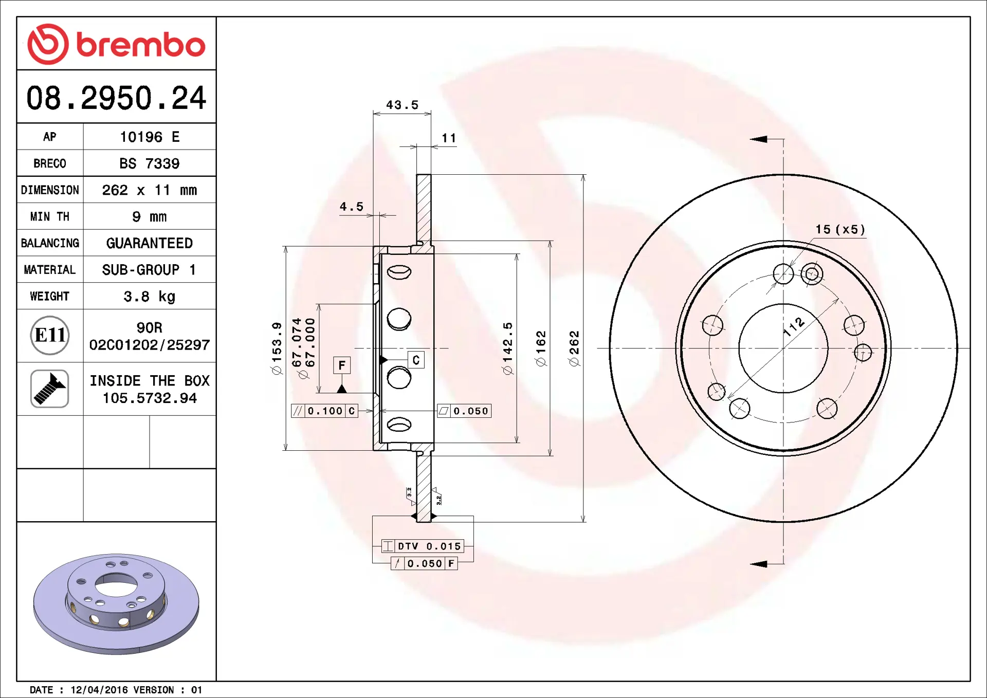 Mercedes W201 Kasa E 2.0 Ön Fren Diski | BREMBO 08295024