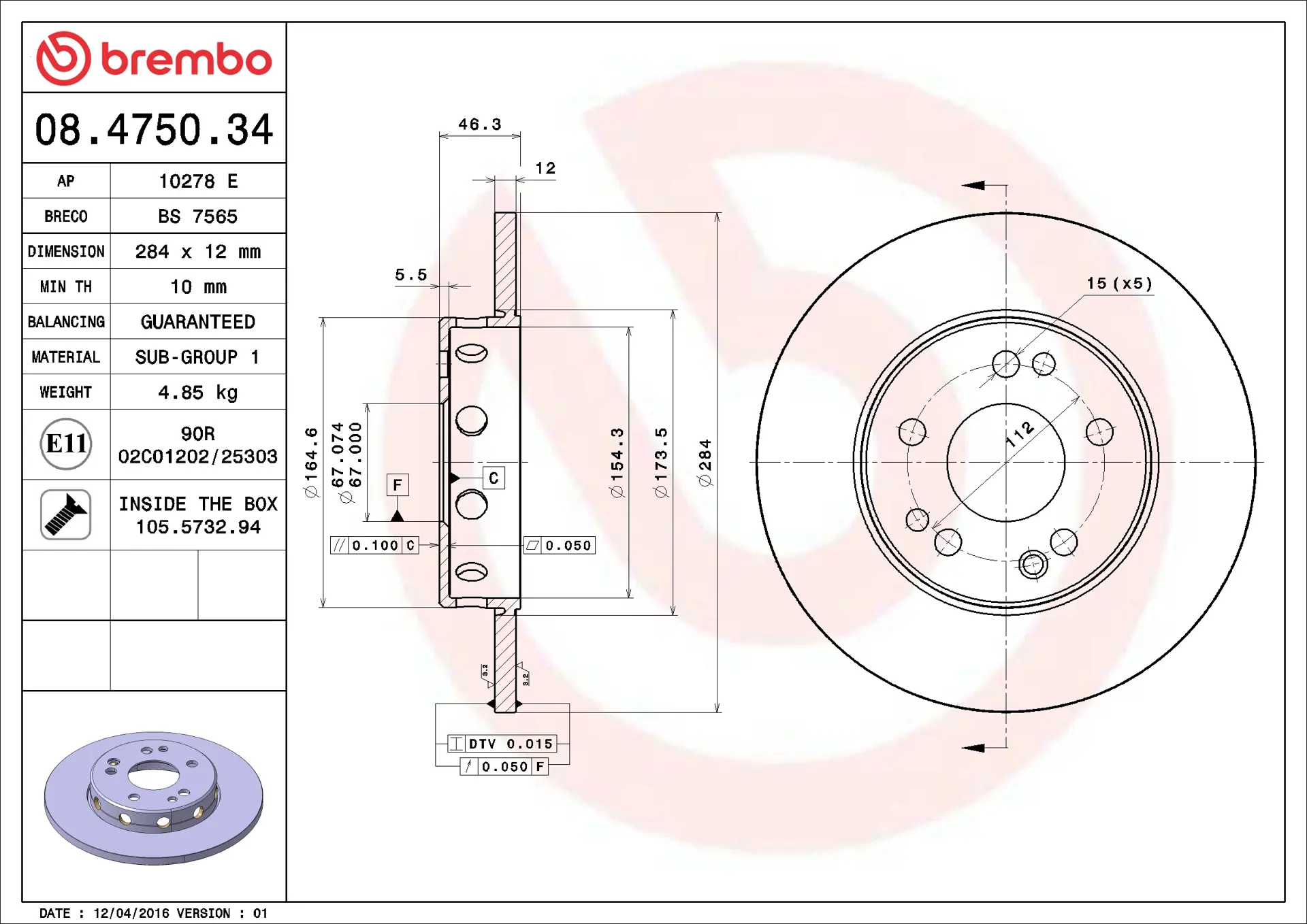 Mercedes W124 Kasa 230 E Ön Fren Diski | BREMBO 08475034
