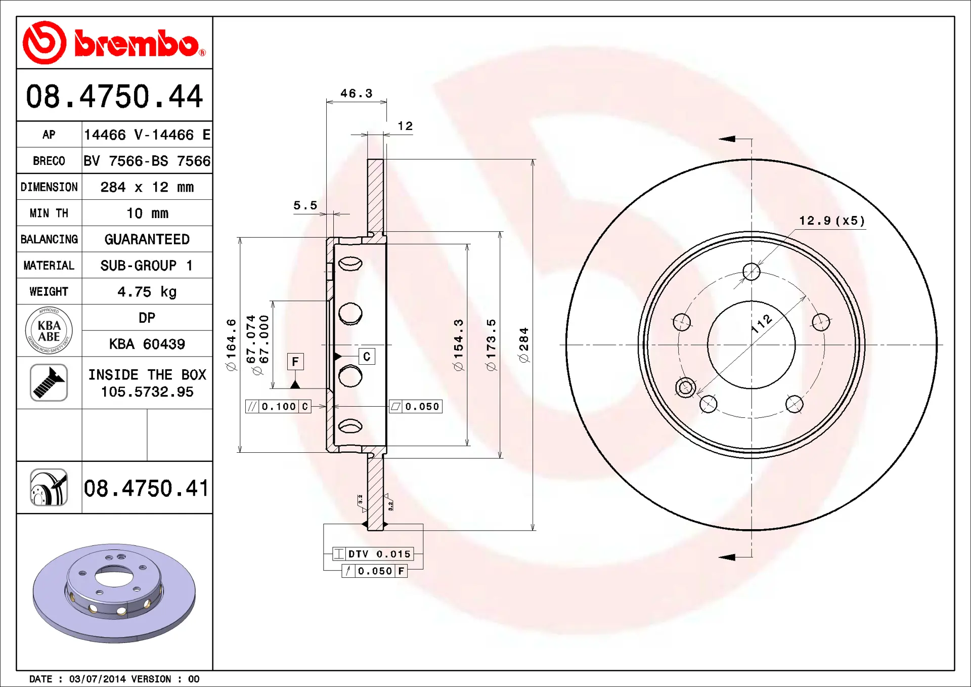 Mercedes C Serisi W202 C 180 Ön Fren Diski | BREMBO 08475041