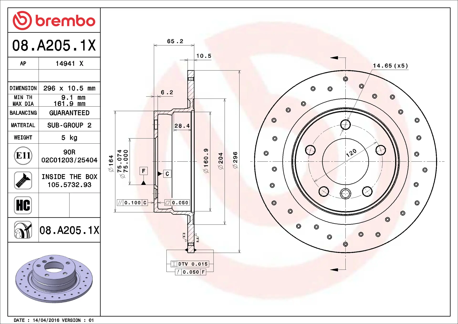 BMW 3 Serisi E90 316 d Arka Fren Diski | BREMBO 08A2051X
