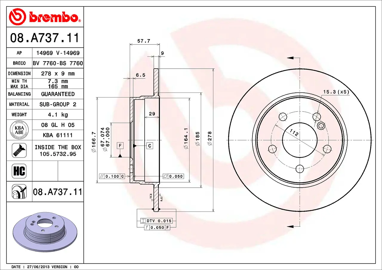 Mercedes C Serisi W204 C 180 Arka Fren Diski | BREMBO 08A73711