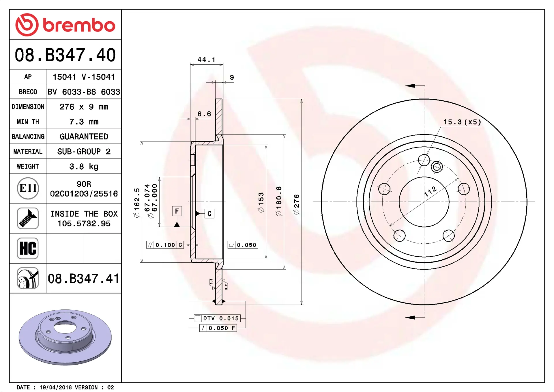Mercedes A Serisi W176 A 180 CDI Arka Fren Diski | BREMBO 08B34740