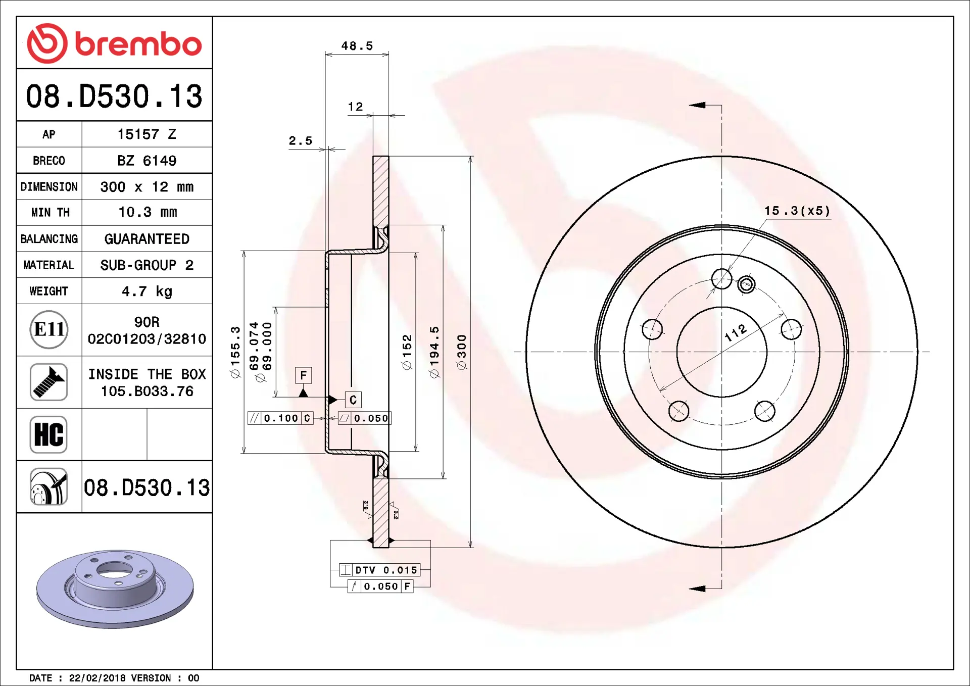 Mercedes C Serisi W205 C 220 BlueTEC / d Arka Fren Diski | BREMBO 08D53013