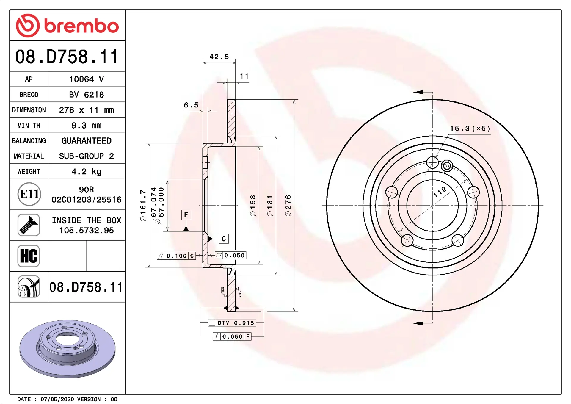 Mercedes B Serisi W247 B 200 Arka Fren Diski | BREMBO 08D75811
