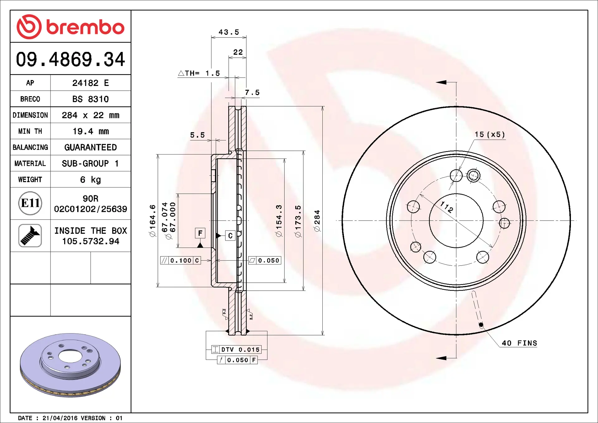 Mercedes W124 Kasa 230 E Ön Fren Diski Havalandırmalı | BREMBO 09486934