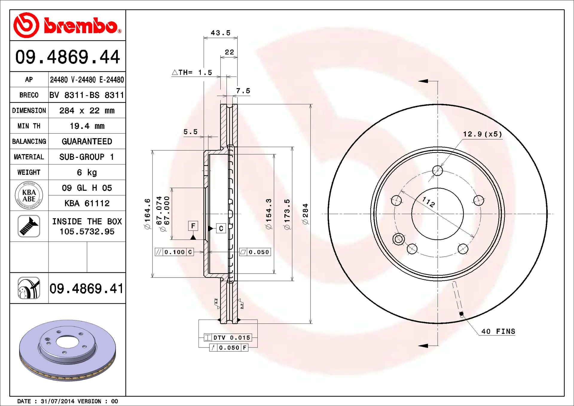 Mercedes C Serisi W202 C 200 Ön Fren Diski Havalandırmalı | BREMBO 09486941
