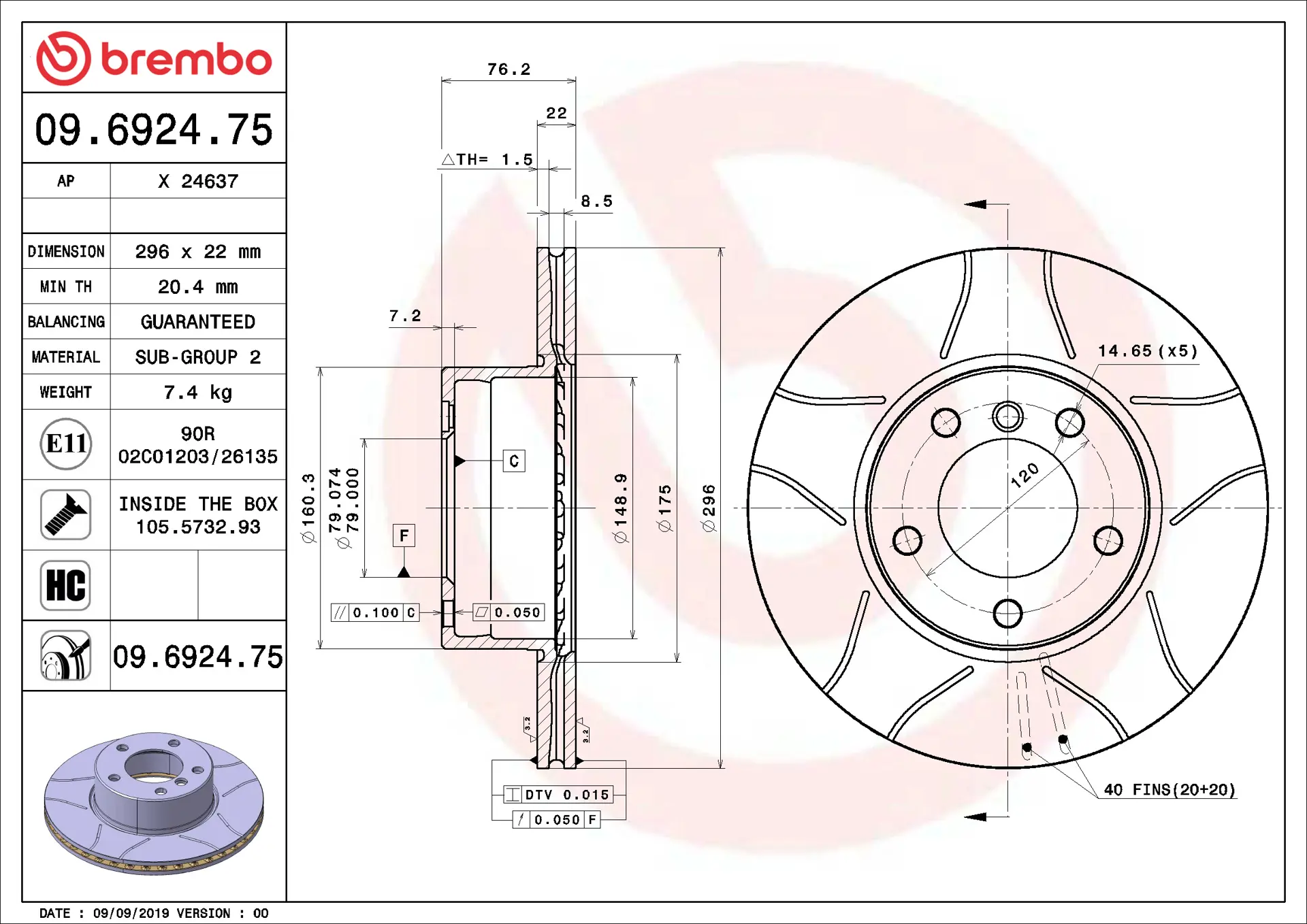 BMW 5 Serisi E39 525 td Ön Fren Diski Havalandırmalı | BREMBO 09692475