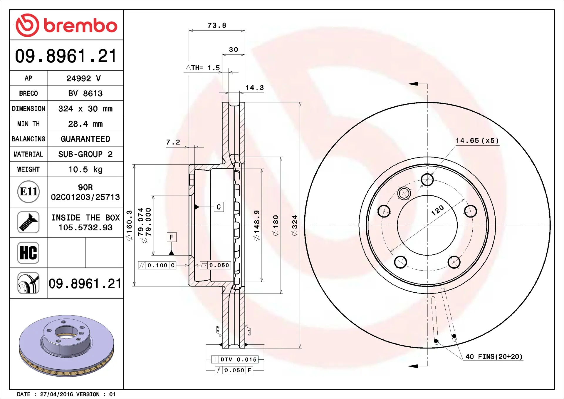 BMW 5 Serisi E39 525 d Ön Fren Diski Havalandırmalı | BREMBO 09896121