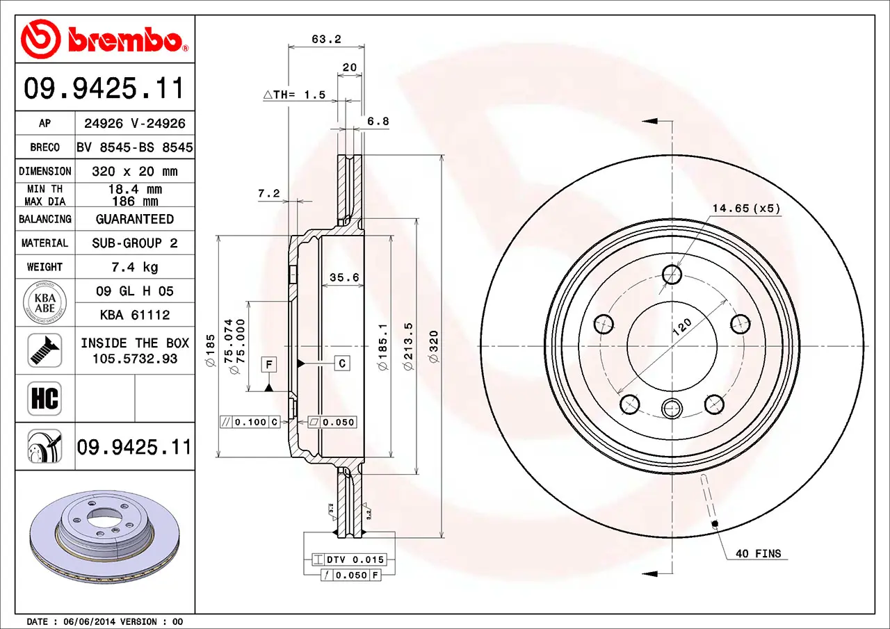 BMW 5 Serisi E60 520 d Arka Fren Diski Havalandırmalı | BREMBO 09942511