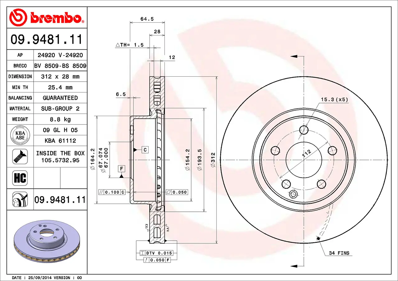 Mercedes E Serisi W211 E 320 T Ön Fren Diski Havalandırmalı | BREMBO 09948111