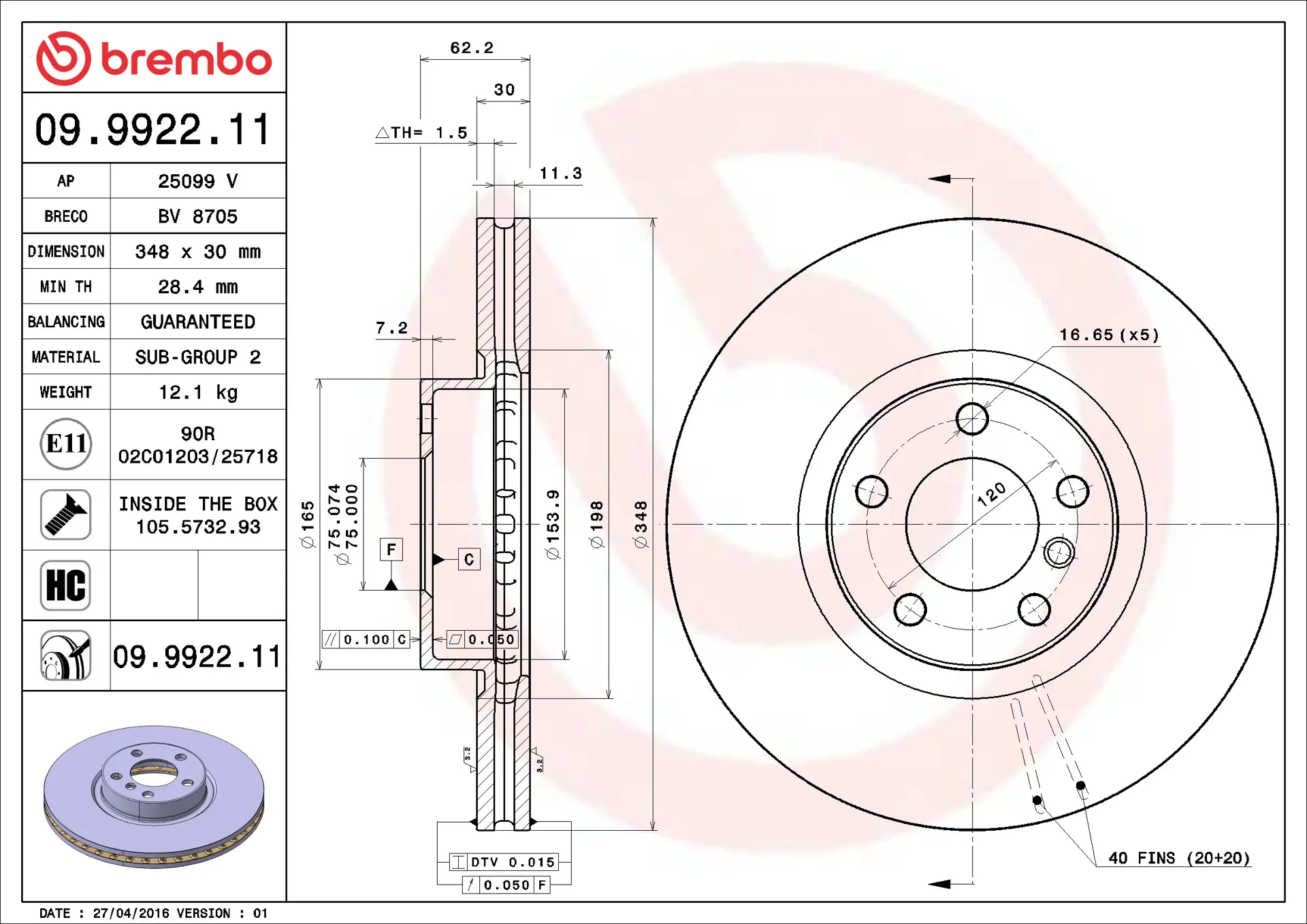 BMW X5 Serisi F85 xDrive 40e Ön Fren Diski Havalandırmalı | BREMBO 09992211