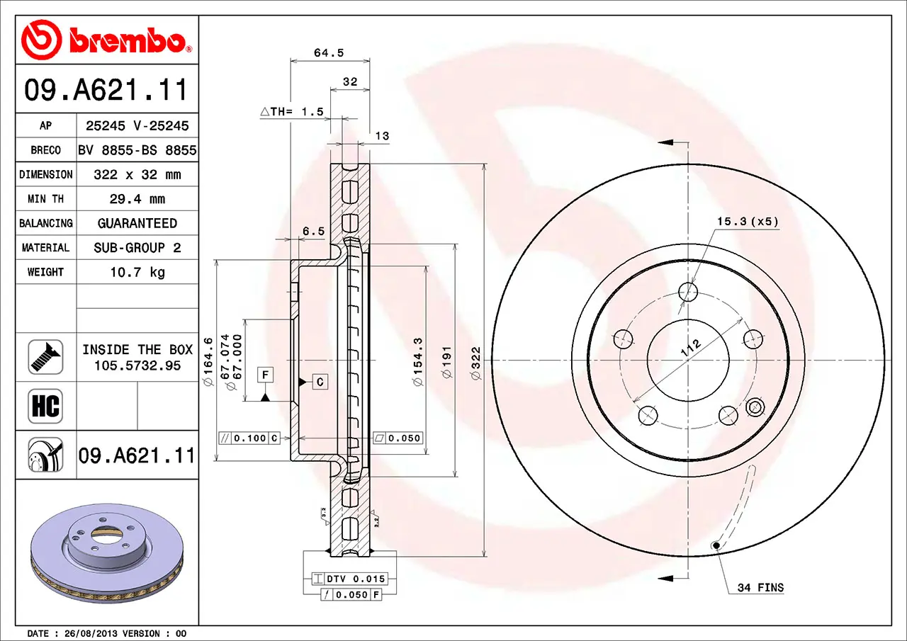 Mercedes C Serisi W204 C 300 CDI 4-matic Ön Fren Diski Havalandırmalı | BREMBO 09A62111