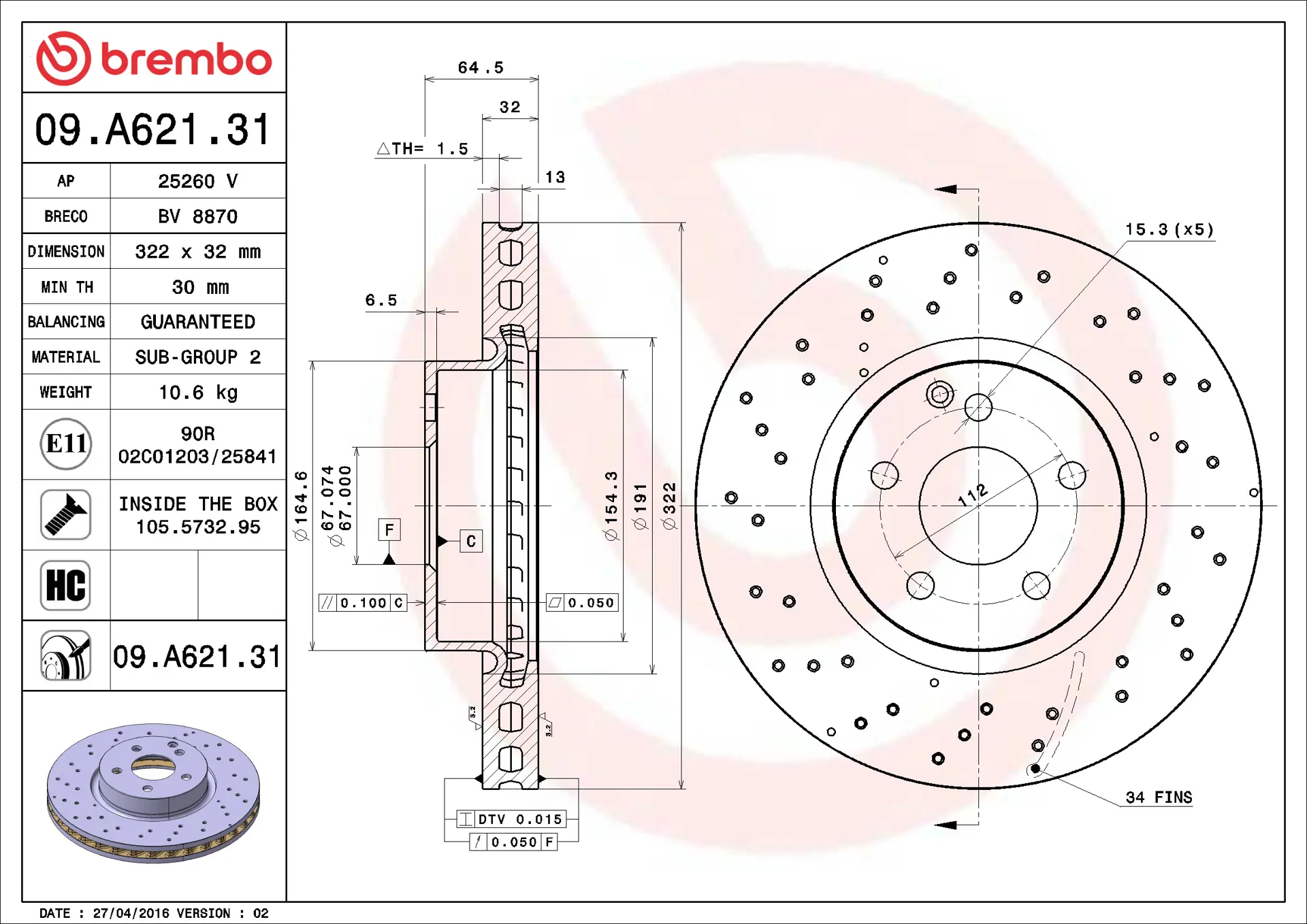 Mercedes C Serisi W204 C 320 CDI Ön Fren Diski Havalandırmalı | BREMBO 09A62131