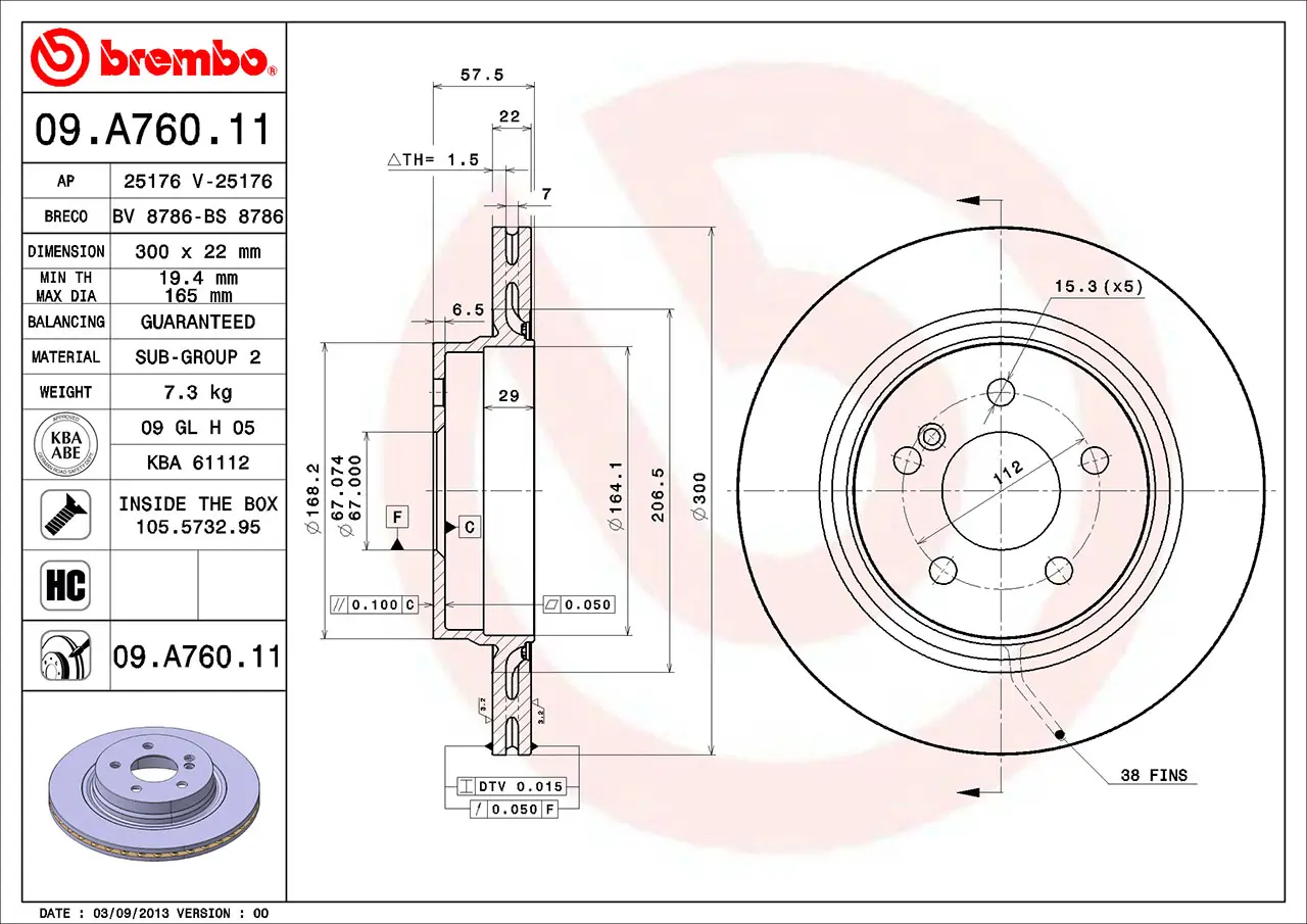 Mercedes C Serisi W204 C 200 CGI Arka Fren Diski Havalandırmalı | BREMBO 09A76011
