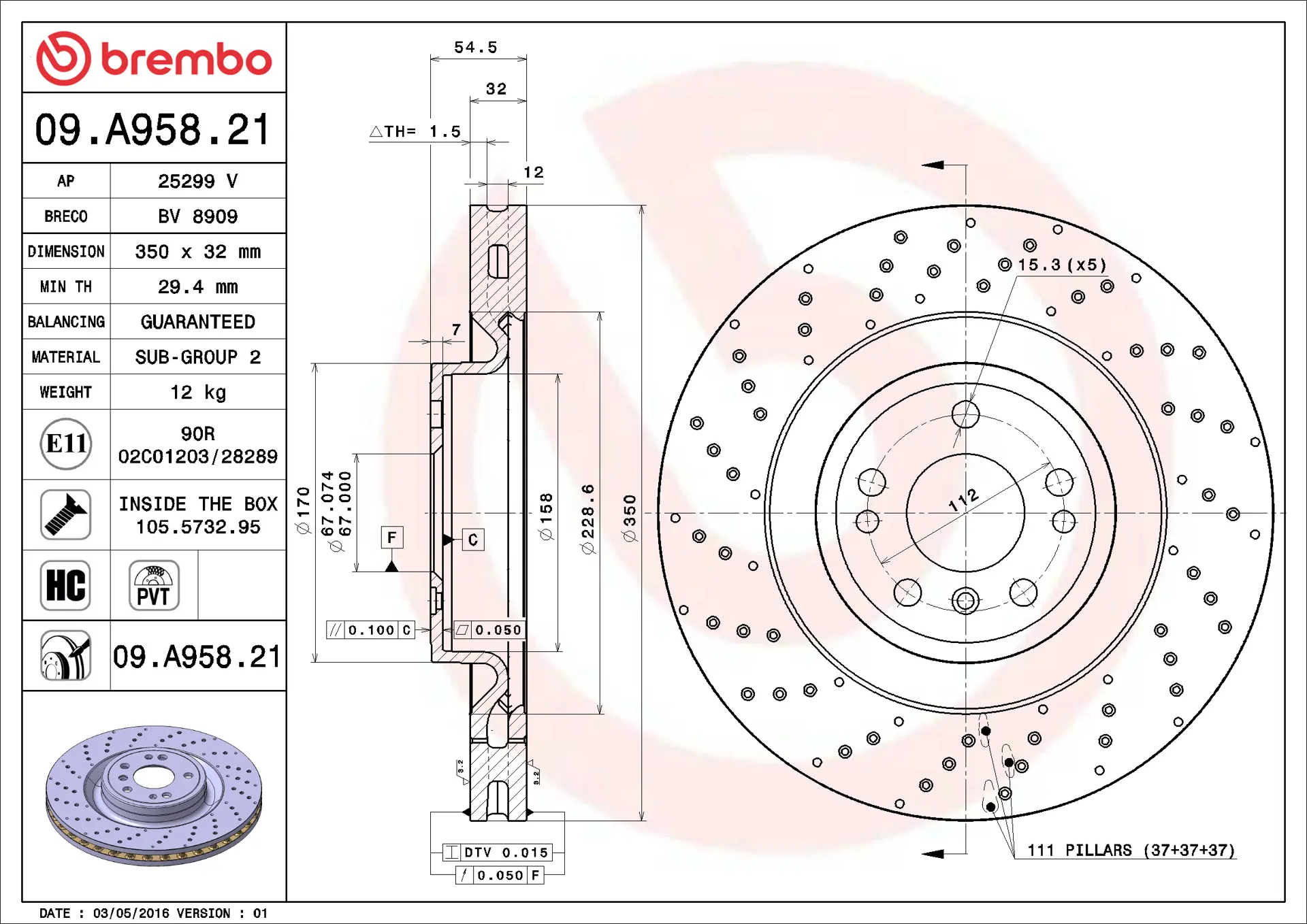 Mercedes GL Serisi W166 400 4-matic Ön Fren Diski Havalandırmalı | BREMBO 09A95821