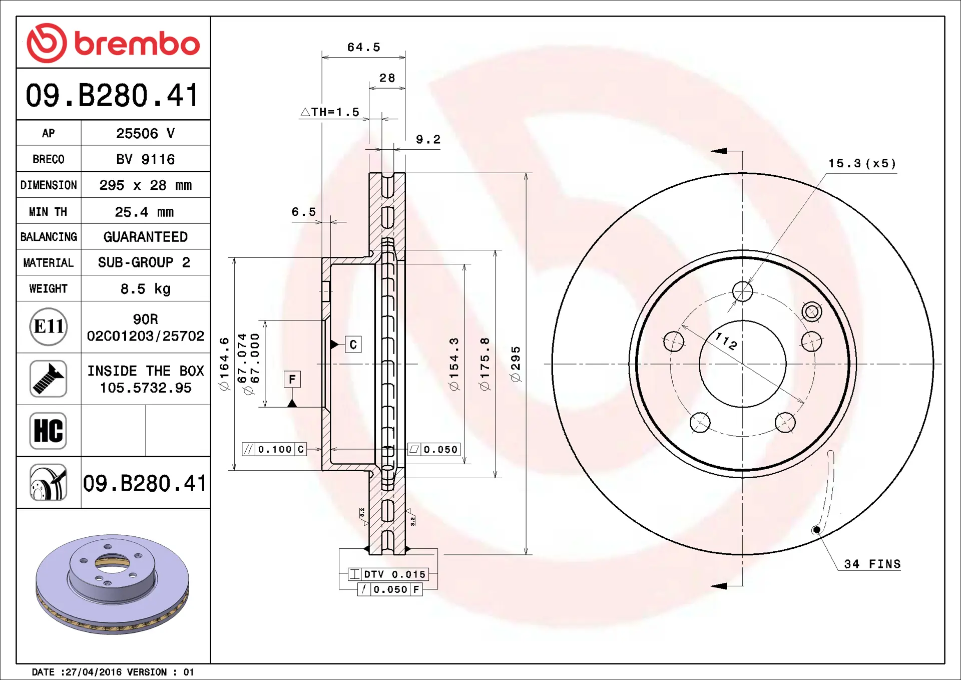 Mercedes C Serisi W204 C 180 CGI Ön Fren Diski Havalandırmalı | BREMBO 09B28041