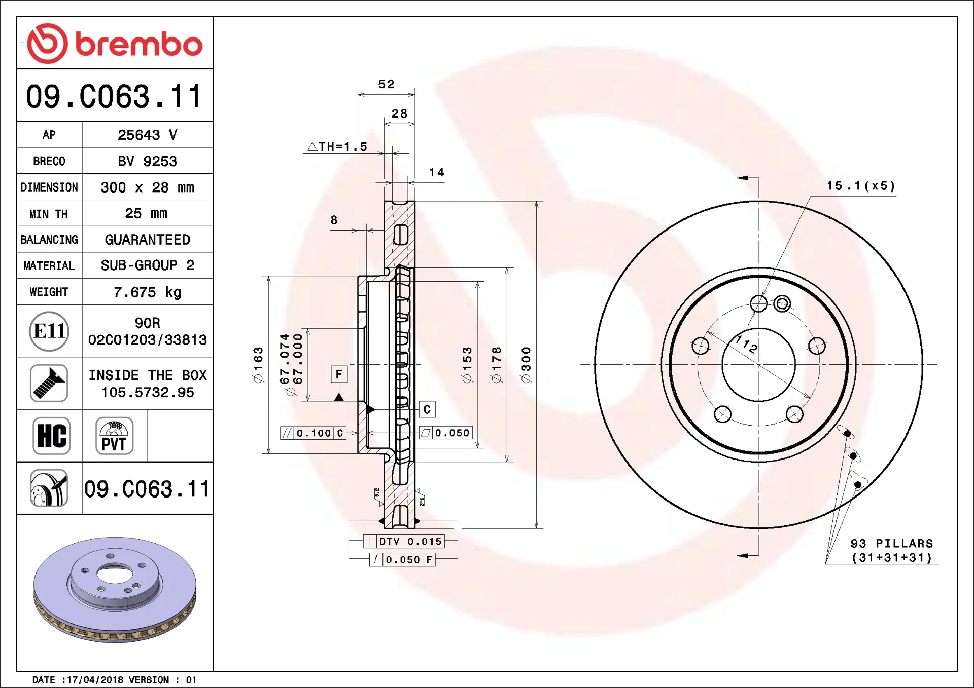 Mercedes Vito Serisi W447 eVITO Ön Fren Diski Havalandırmalı | BREMBO 09C06311