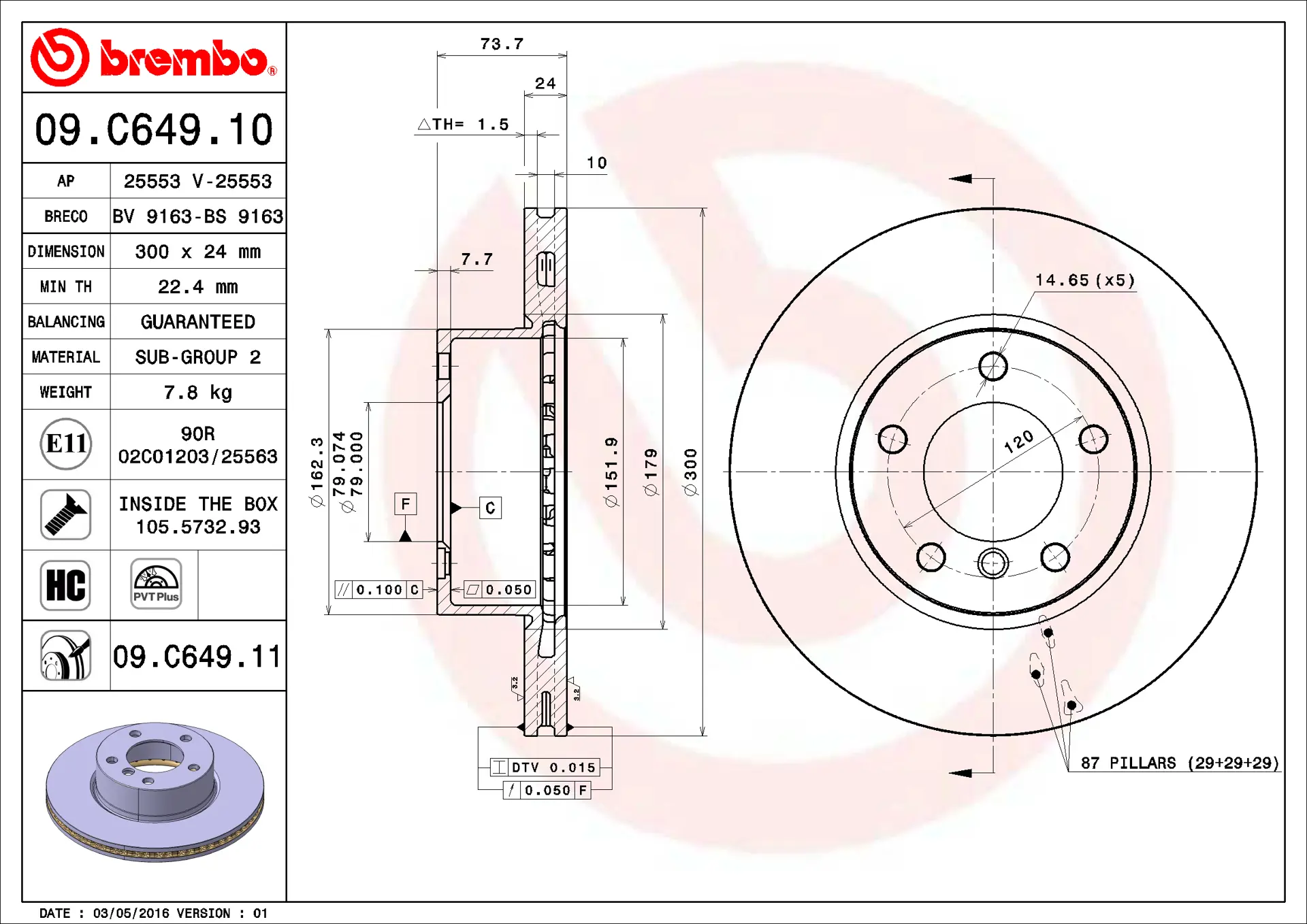 BMW 3 Serisi E90 320 d Ön Fren Diski Havalandırmalı | BREMBO 09C64911