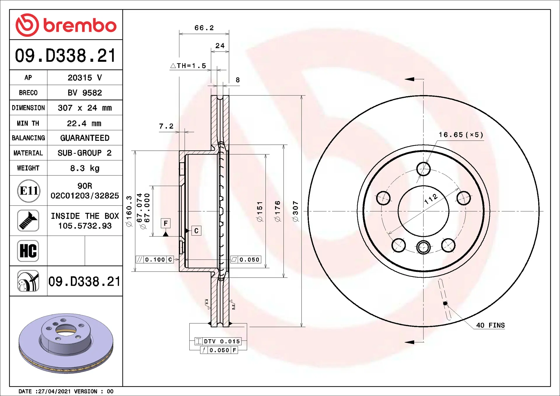 BMW 3 Serisi G80 320 d xDrive Ön Fren Diski Havalandırmalı | BREMBO 09D33821