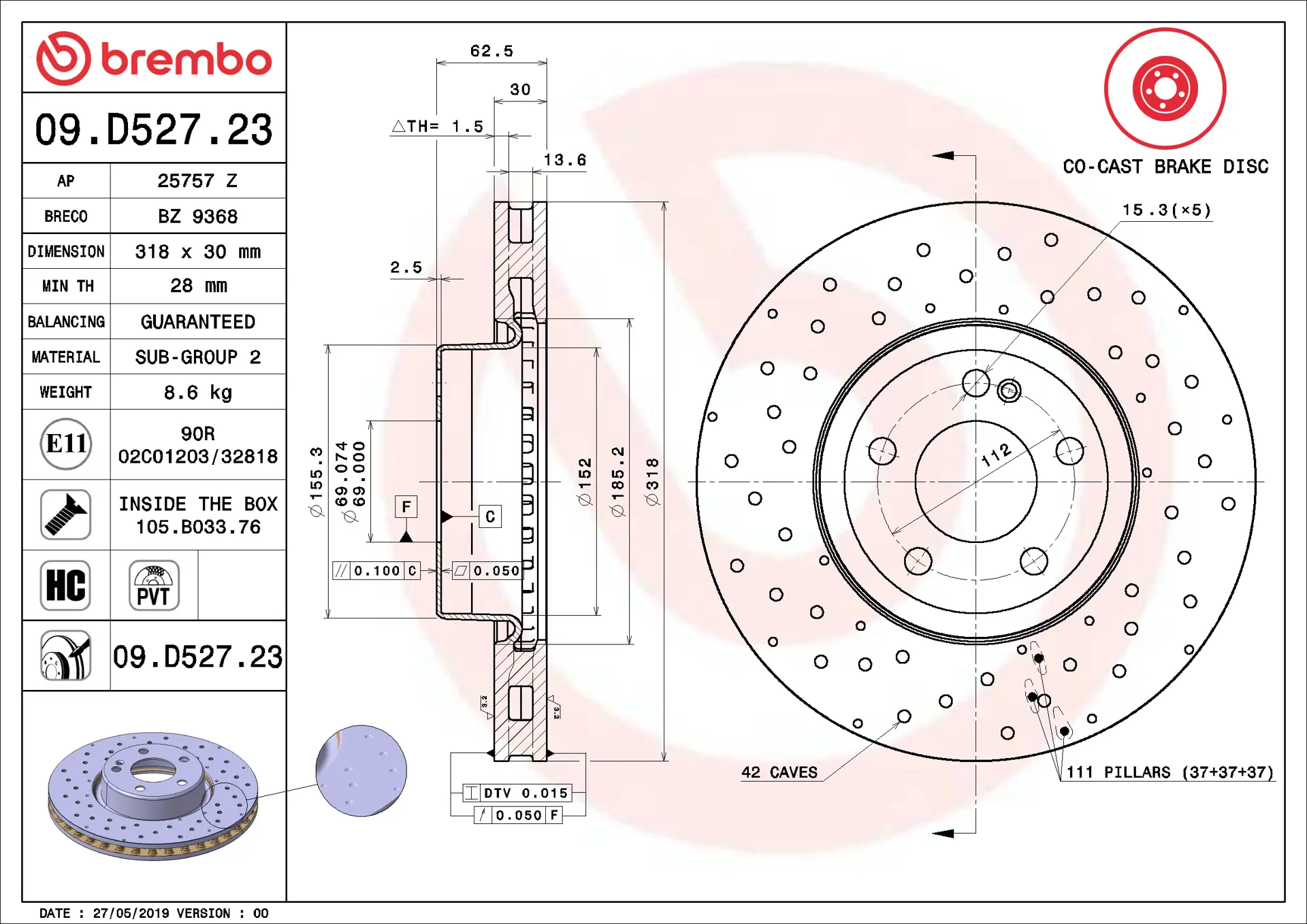Mercedes C Serisi W205 C 220 d Ön Fren Diski Havalandırmalı | BREMBO 09D52723