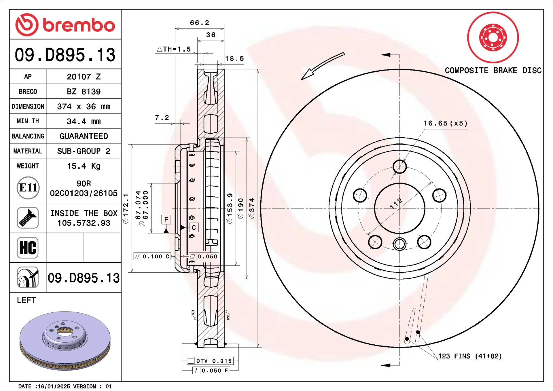 BMW 5 Serisi G31 540 d xDrive Sol ön Fren Diski Havalandırmalı | BREMBO 09D89513