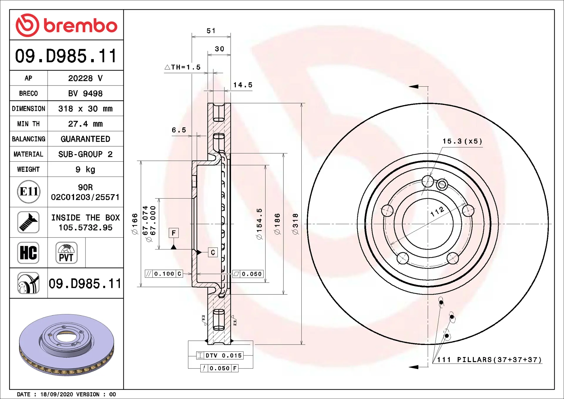Mercedes B Serisi W247 B 220 Ön Fren Diski Havalandırmalı | BREMBO 09D98511