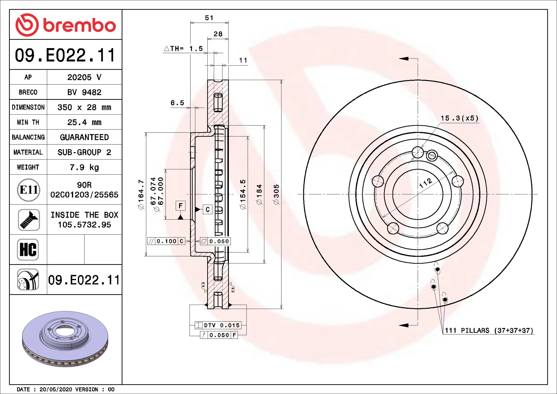 Mercedes B Serisi W247 B 200 d Ön Fren Diski Havalandırmalı | BREMBO 09E02211