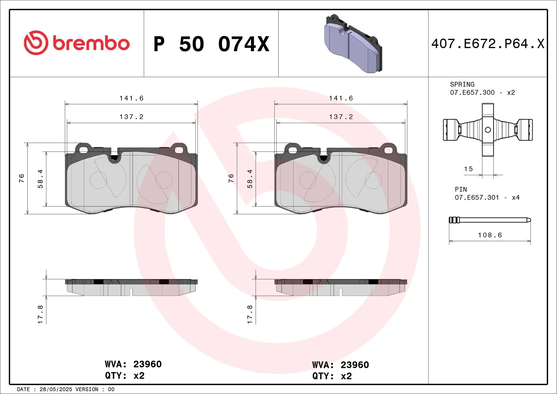 Mercedes S Serisi W221 S 300 Ön Fren Balatası Delikli | BREMBO P50074X