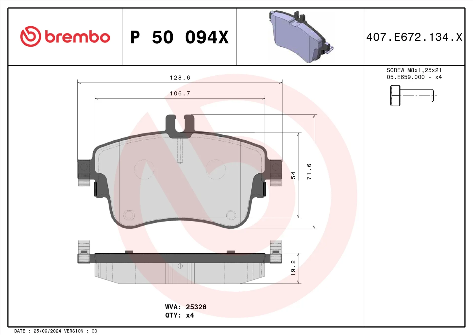 Mercedes B Serisi W246 B 200 Ön Fren Balatası Delikli | BREMBO P50094X