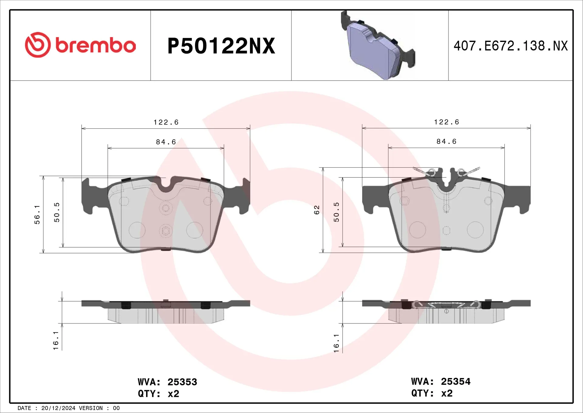 Mercedes C Serisi W205 C 300 d Arka Fren Balatası Seramik | BREMBO P50122NX